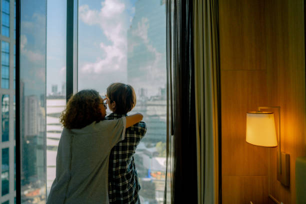 istock Cheerful couple dancing in bedroom. 1344457412