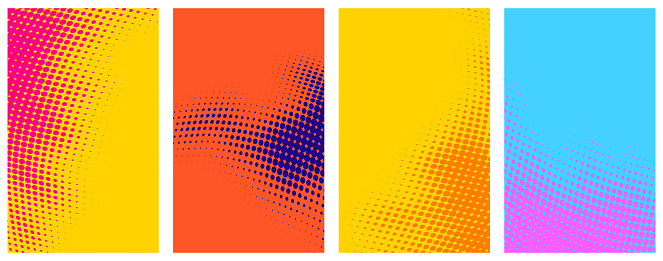 Set of abstract halftone colorful backgrounds. Vector pop art illustration.