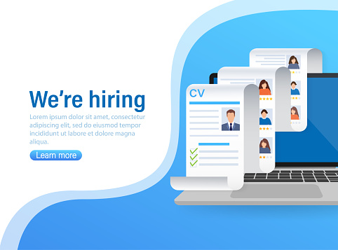 Resume, great design for any purposes. We are hiring concept. Vector illustration flat design. Online interview. Information icon vector