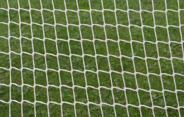 istock Football gate net texture on grass background 1344463737