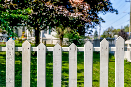 White picket fence in a small town in Ontario