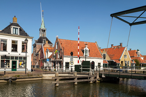 Center of the small atmospheric fishing village Makkum on the Ijsselmeer in the province of Friesland.