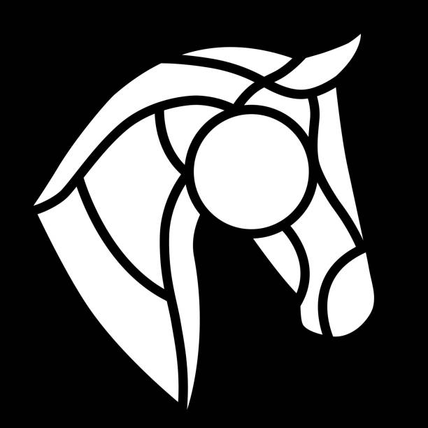 ilustrações, clipart, desenhos animados e ícones de silhueta de cabeça de cavalo ou pônei branco em preto. logotipo vetor equino. - steeplechasing