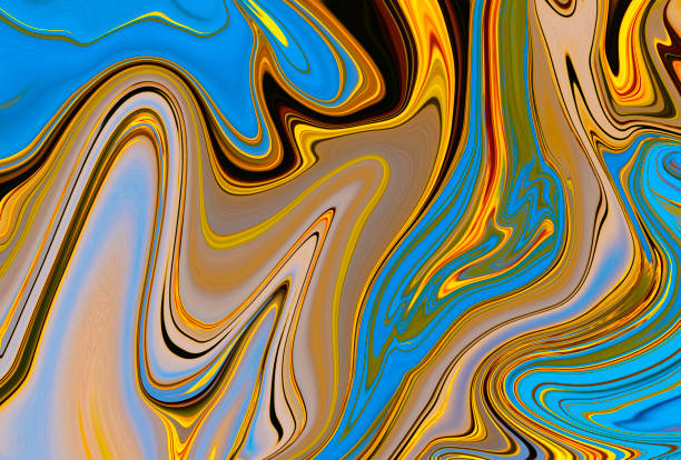 istock Modern colorful liquid art background. Wave color Liquid shape. Blue, Orange and Brown colours. Abstract design, Flow Backgound 1344471299