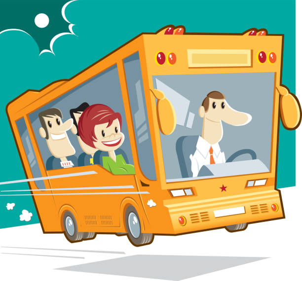 bus and passengers vector art illustration