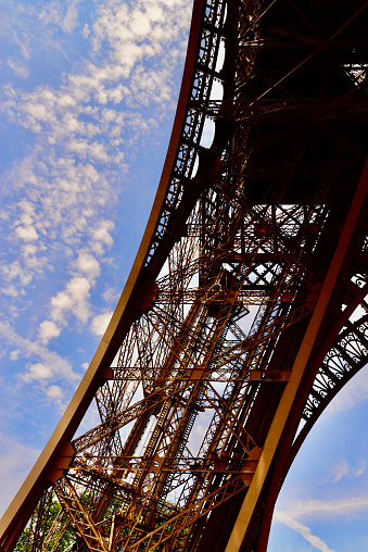 The Eiffel Tower is a wrought-iron lattice on the Cham de Mars in Paris.