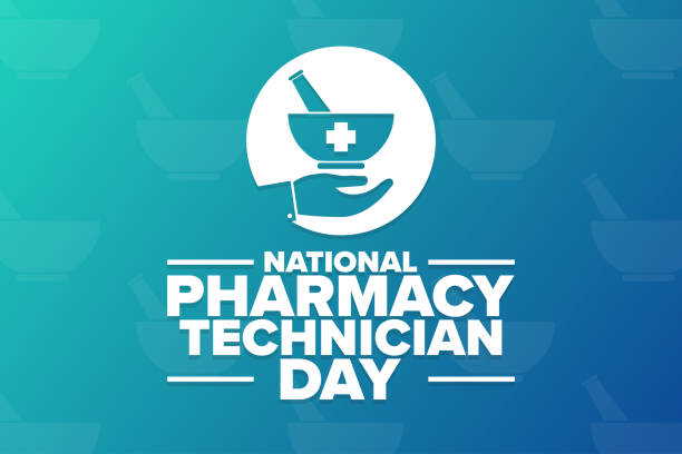 national pharmacy technician day. holiday concept. template for background, banner, card, poster with text inscription. vector eps10 illustration. - pharmacist 幅插畫檔、美工圖案、卡通及圖標