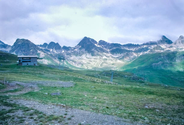 1980s Piz Nair View from Funicular, St. Moritz, Switzerland Antique photo and old Retro Vintage Style Positive Film scanned, 1980s Top of Mountain View,St. Moritz, Switzerland. 1980 1989 photos stock pictures, royalty-free photos & images