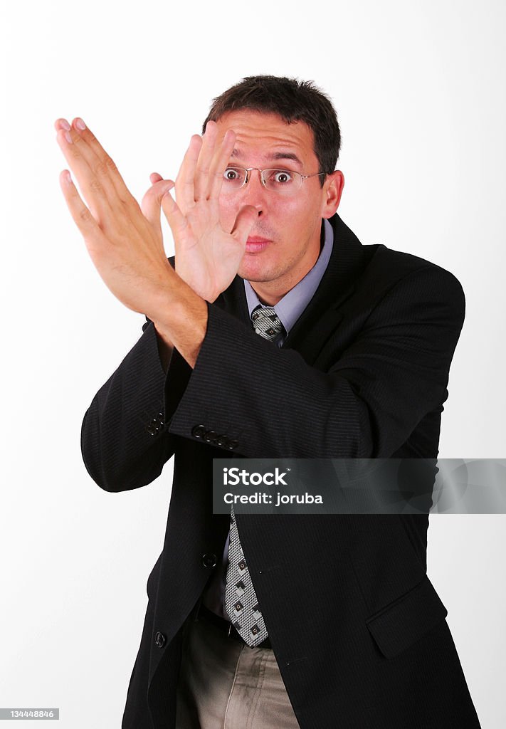 Homens de negócios com o dedo maquete - Foto de stock de Comediante royalty-free
