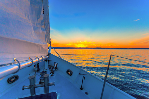 End of summer sunset sailing on West Bay, Traverse City Michigan