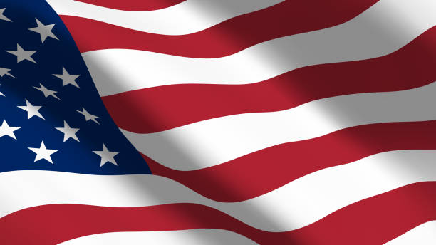 kuvapankkikuvitukset aiheesta usa:n lippu liehuu tuulessa. usa:n lippu, jossa on punaiset ja valkoiset raidat ja tähdet kankaan lähikuvan sinisessä osassa. kaunis amerikan lippu - vilkutus