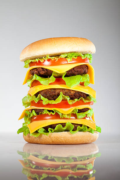 istock Tasty and appetizing hamburger on a grey 134449068