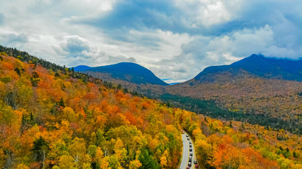 istock Peak fall colors aerial view in kancamagus highway 1344491769