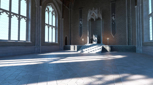 istock Fantasy medieval throne room in the castle 3d illustration 1344492015