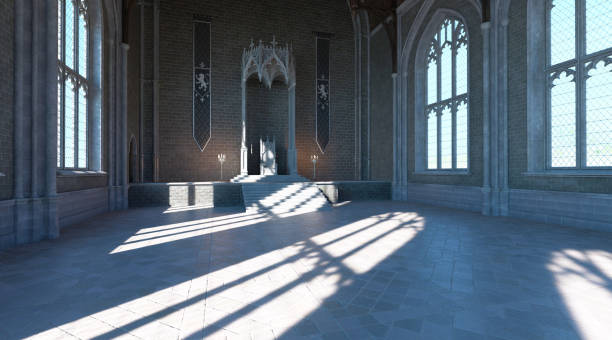 istock Fantasy medieval throne room in the castle 3d illustration 1344492030