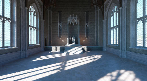 istock Fantasy medieval throne room in the castle 3d illustration 1344492038