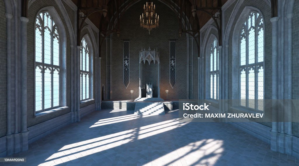 Fantasy medieval throne room in the castle 3d illustration 3D illustration fantasy medieval throne room in the castle Castle Stock Photo