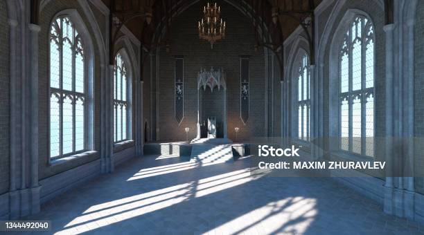 Fantasy Medieval Throne Room In The Castle 3d Illustration Stock Photo - Download Image Now