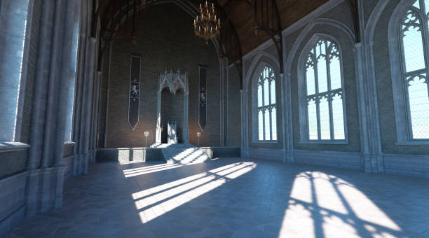 istock Fantasy medieval throne room in the castle 3d illustration 1344492049