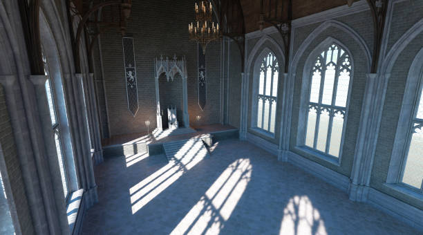 istock Fantasy medieval throne room in the castle 3d illustration 1344492058