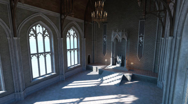 istock Fantasy medieval throne room in the castle 3d illustration 1344492064