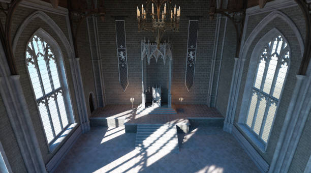 istock Fantasy medieval throne room in the castle 3d illustration 1344492076