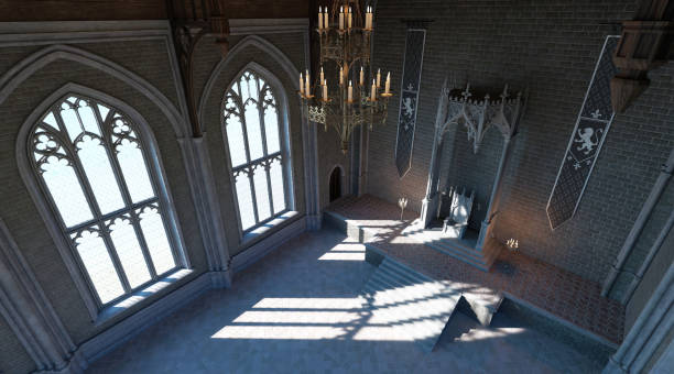 istock Fantasy medieval throne room in the castle 3d illustration 1344492081