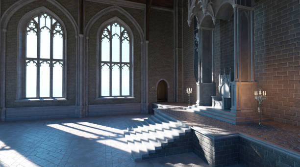 istock Fantasy medieval throne room in the castle 3d illustration 1344492083