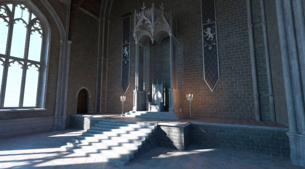 istock Fantasy medieval throne room in the castle 3d illustration 1344492089