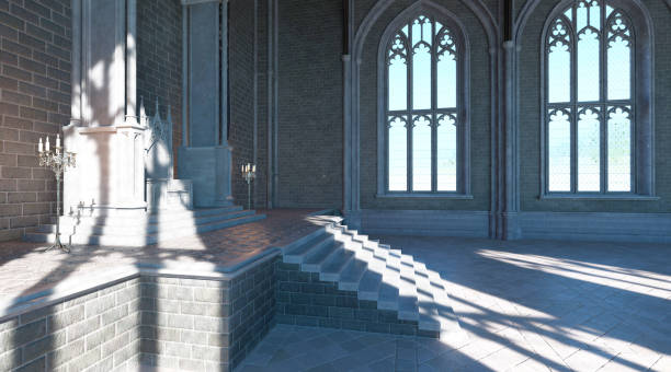 istock Fantasy medieval throne room in the castle 3d illustration 1344492101