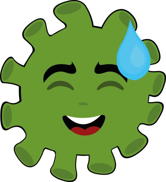 Vector emoticon illustration cartoon of a virus character's head emoticon with an expression of confusion dropping a drop of sweat Vector emoticon illustration cartoon of a virus character's head emoticon with an expression of confusion dropping a drop of sweat sweat drop emoji stock illustrations