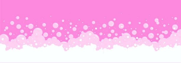 cartoon sprudelnde und sprudelnde grenze. seifenblasen und schaumvektor rosa hintergrund, transparentes sudmuster. abstrakt - champagne pink bubble vector stock-grafiken, -clipart, -cartoons und -symbole