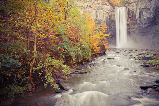 Slightly toned image of Taughannock Falls in the Finger Lakes region of NY is the highest single drop waterfall in the east.