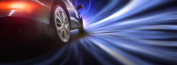 istock Sport car wheel drifting on night 1344504995