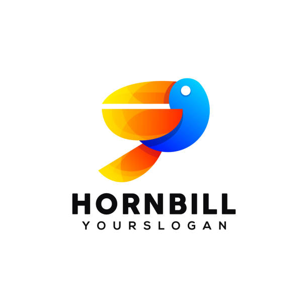 다채로운 뿔로 로고 디자인 템플릿 - hornbill computer graphic multi colored nature stock illustrations