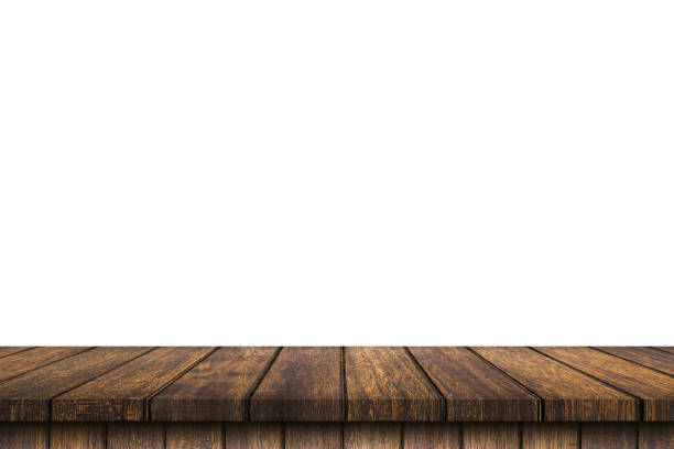 istock Empty wood table on isolate white background and display montage with copy space for product. 1344525096