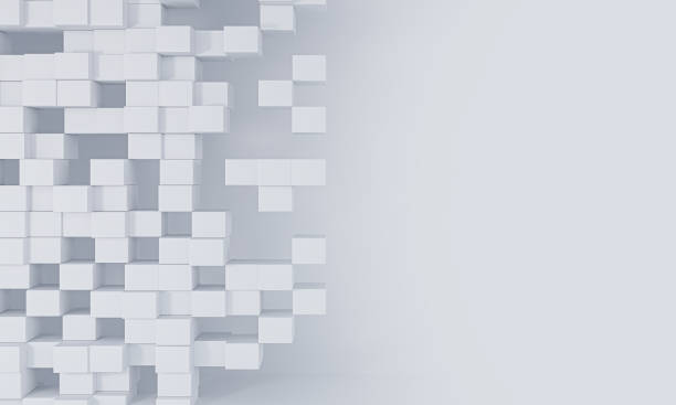 istock White cubes fly in the air, protruding unevenly from the plane. 3D rendering 1344528602