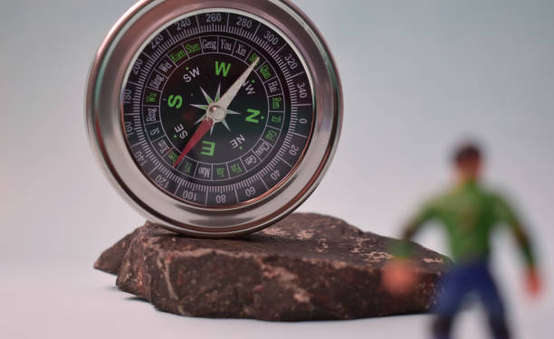 istock Hiker model placed in foreground with navigational compass in background. 1344531460