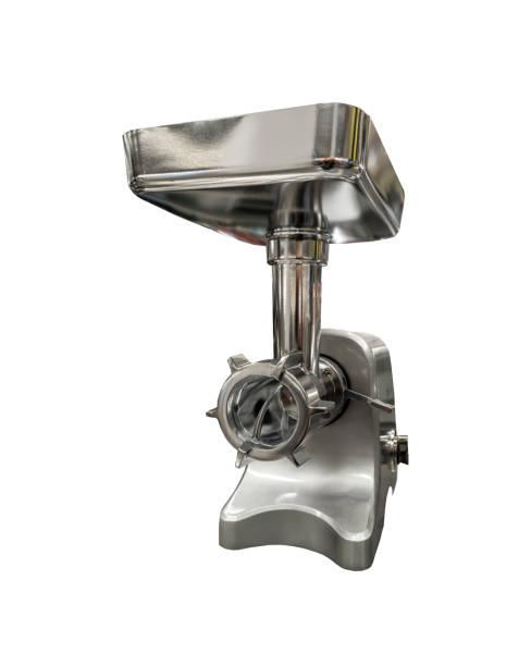 istock Metal meat grinder isolated on white background 1344532609