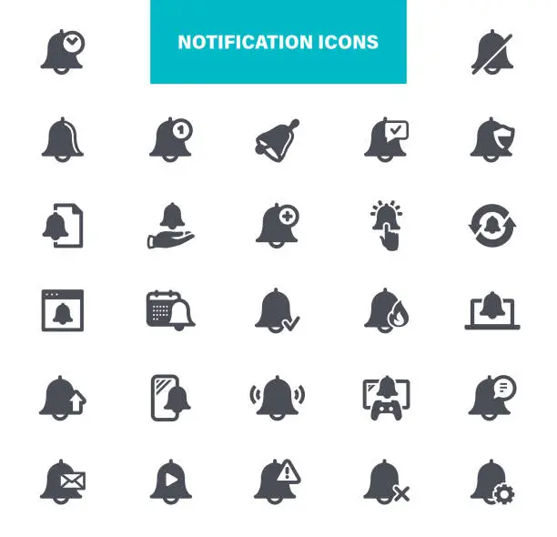 Vector illustration of Notification Icons. The set contains icons as Warning Sign, Security, Error, Mail,