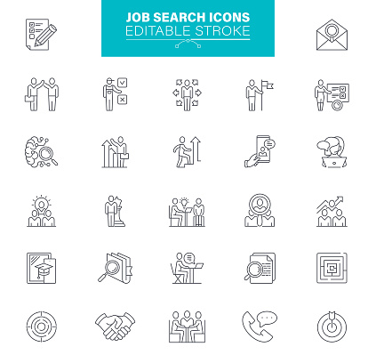 Magnifying Glass, Searching, Job Interview, Diploma, Education, Application Form Data, Outline Icon Set