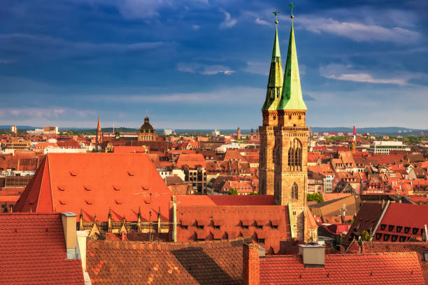 Nuremberg, Germany - Picturesque sunset over oldtown, Bavaria sightseeing Nuremberg, Germany - Picturesque medieval city in historical Franconia, Bavaria. kaiserburg castle stock pictures, royalty-free photos & images