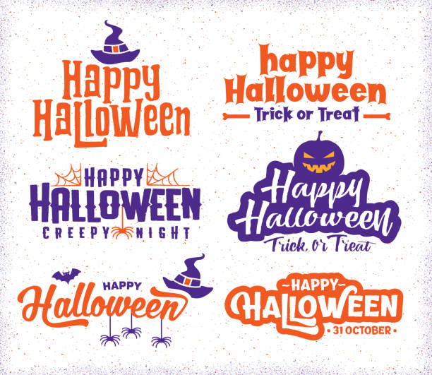 ilustraciones, imágenes clip art, dibujos animados e iconos de stock de grupo de saludos y para halloween - halloween