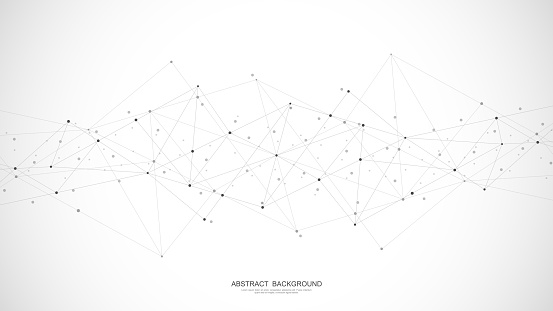 Abstract low poly background with connecting the dots and lines. Networking concept, internet connection and global communication. Vector illustration