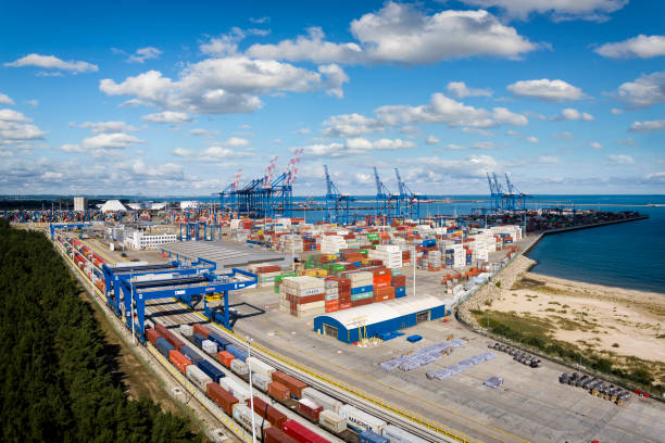 istock Container terminal at Baltic sea, Gdansk, Poland 1344543339