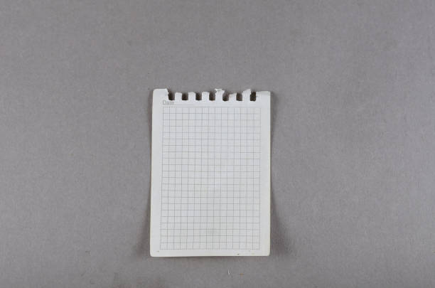 istock Sheet of paper torn from spring-loaded notebook on gray backgrou 1344544030