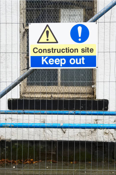 istock Keep out construction in progress site sign on fence 1344544075