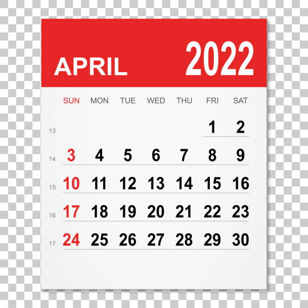 April 2022 Calendar April 2022 calendar isolated on a blank background. Need another version, another month, another year... Check my portfolio. Vector Illustration (EPS10, well layered and grouped). Easy to edit, manipulate, resize or colorize. Vector and Jpeg file of different sizes. april stock illustrations