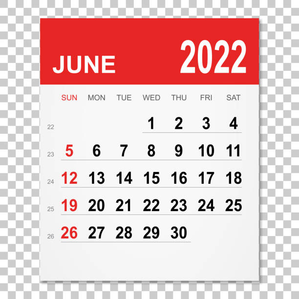 June 2022 Calendar June 2022 calendar isolated on a blank background. Need another version, another month, another year... Check my portfolio. Vector Illustration (EPS10, well layered and grouped). Easy to edit, manipulate, resize or colorize. Vector and Jpeg file of different sizes. june 1 stock illustrations