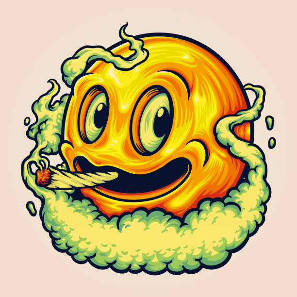 illustrations, cliparts, dessins animés et icônes de icône de sourire smoke stoner illustrations vectorielles - mascot alien space mystery